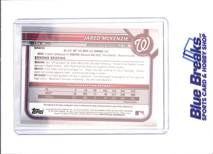 2022 Bowman Chrome - Jared McKenzie - Bowman 1st Autograph - Refractor - 147/499 - Washington Nationals - Baseball - #CDA-JM