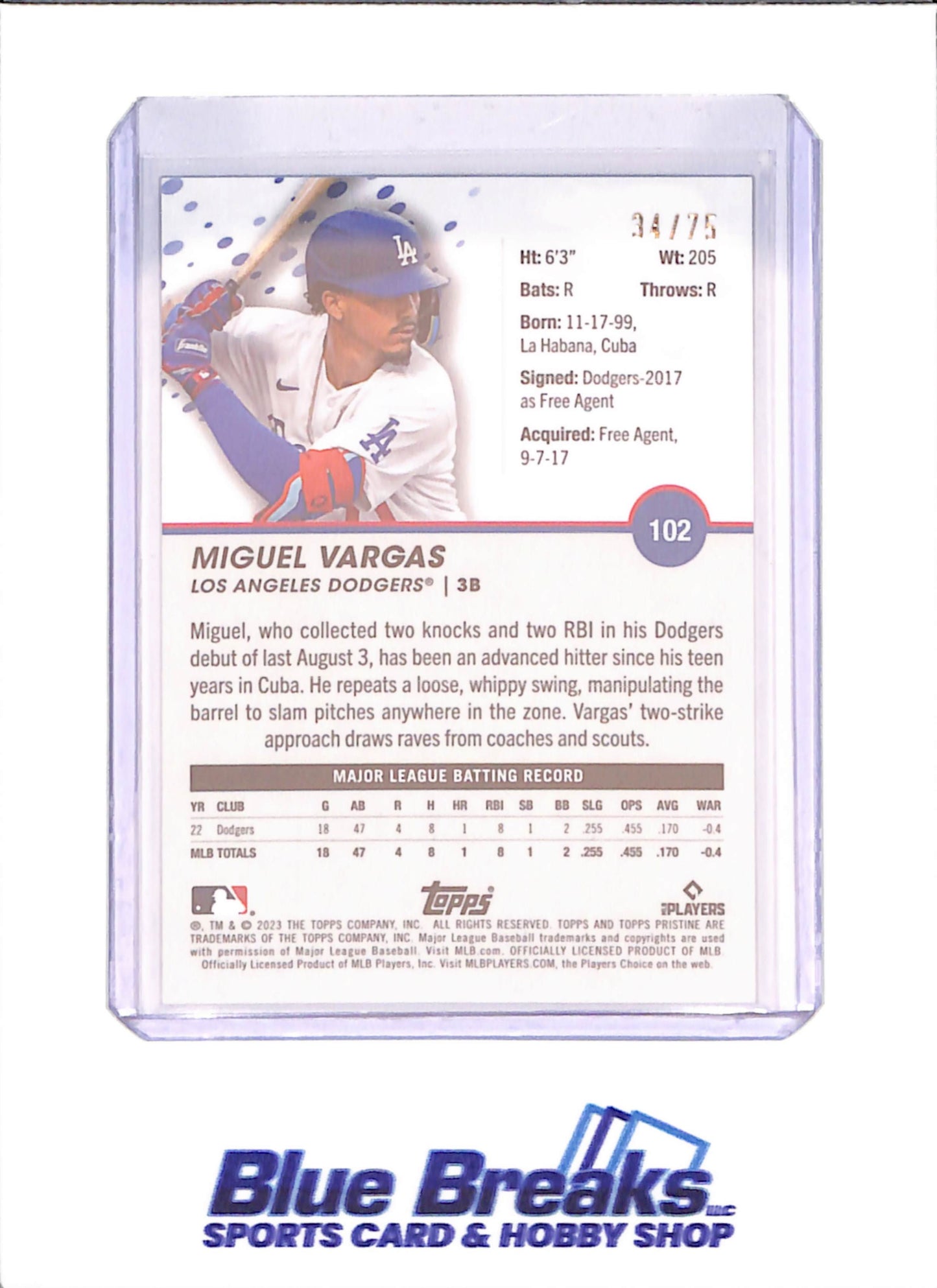 2023 Topps Pristine - Miguel Vargas - RC - 34/75 - Los Angeles Dodgers - Baseball - #102