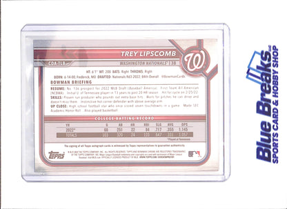 2022 Bowman Chrome - Trey Lipscomb - 1st Bowman Autograph - Washington Nationals - Baseball - #CDA-TLB