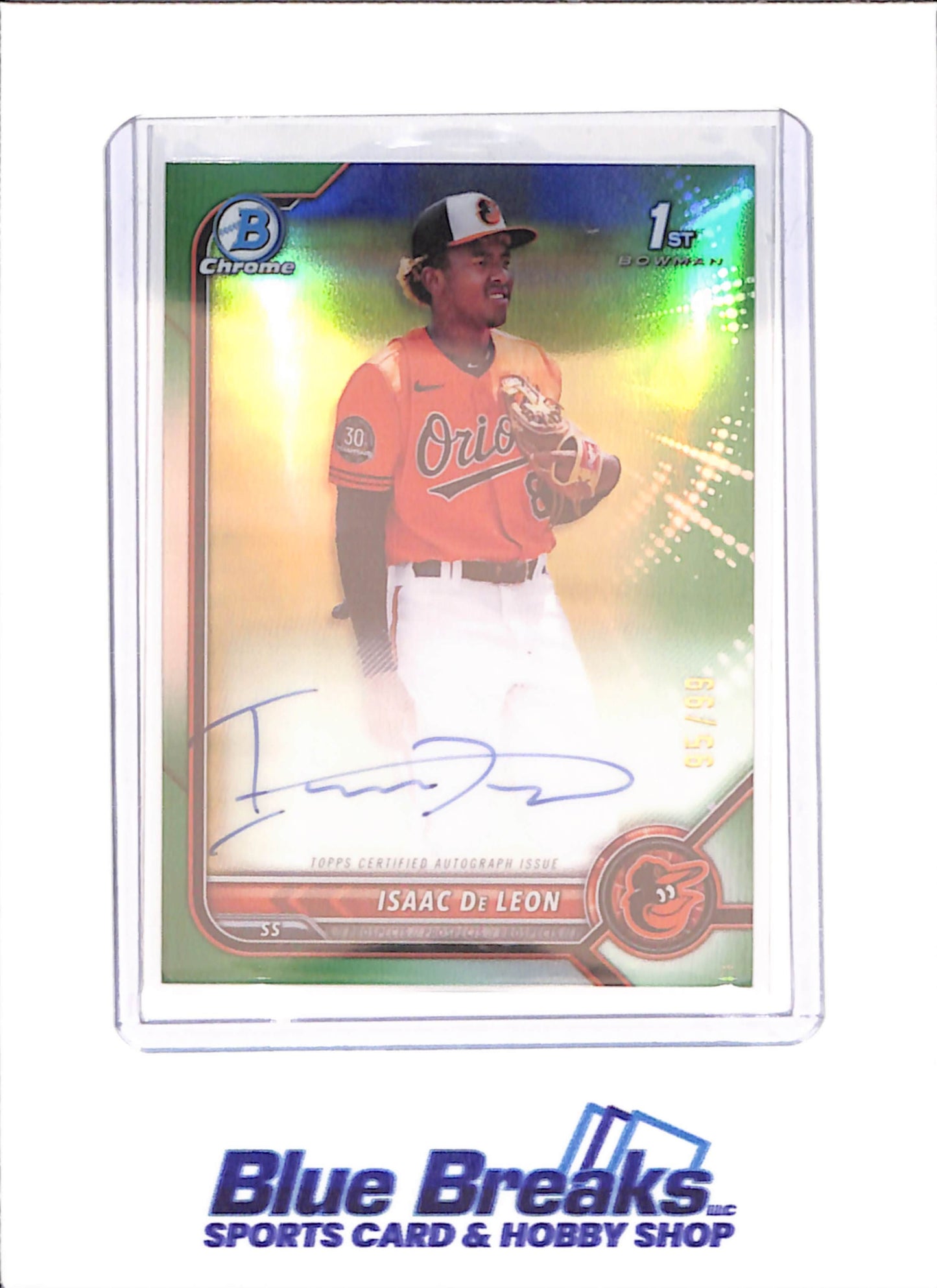 2022 Bowman Chrome - Isaac DeLeon - 1st Bowman Autograph - Green - 95/99 - Baltimore Orioles - Baseball - #CPA-ID