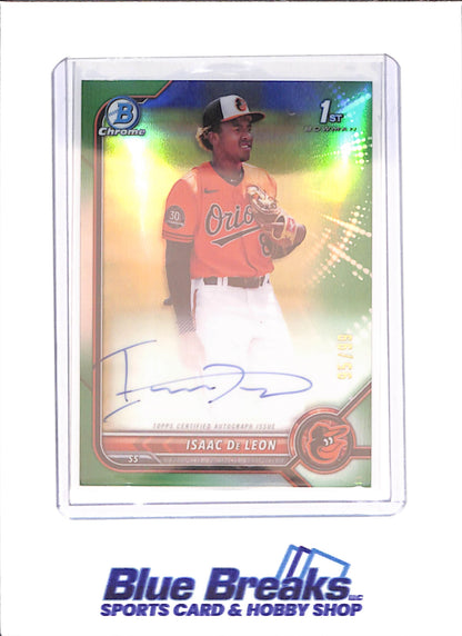 2022 Bowman Chrome - Isaac DeLeon - 1st Bowman Autograph - Green - 95/99 - Baltimore Orioles - Baseball - #CPA-ID