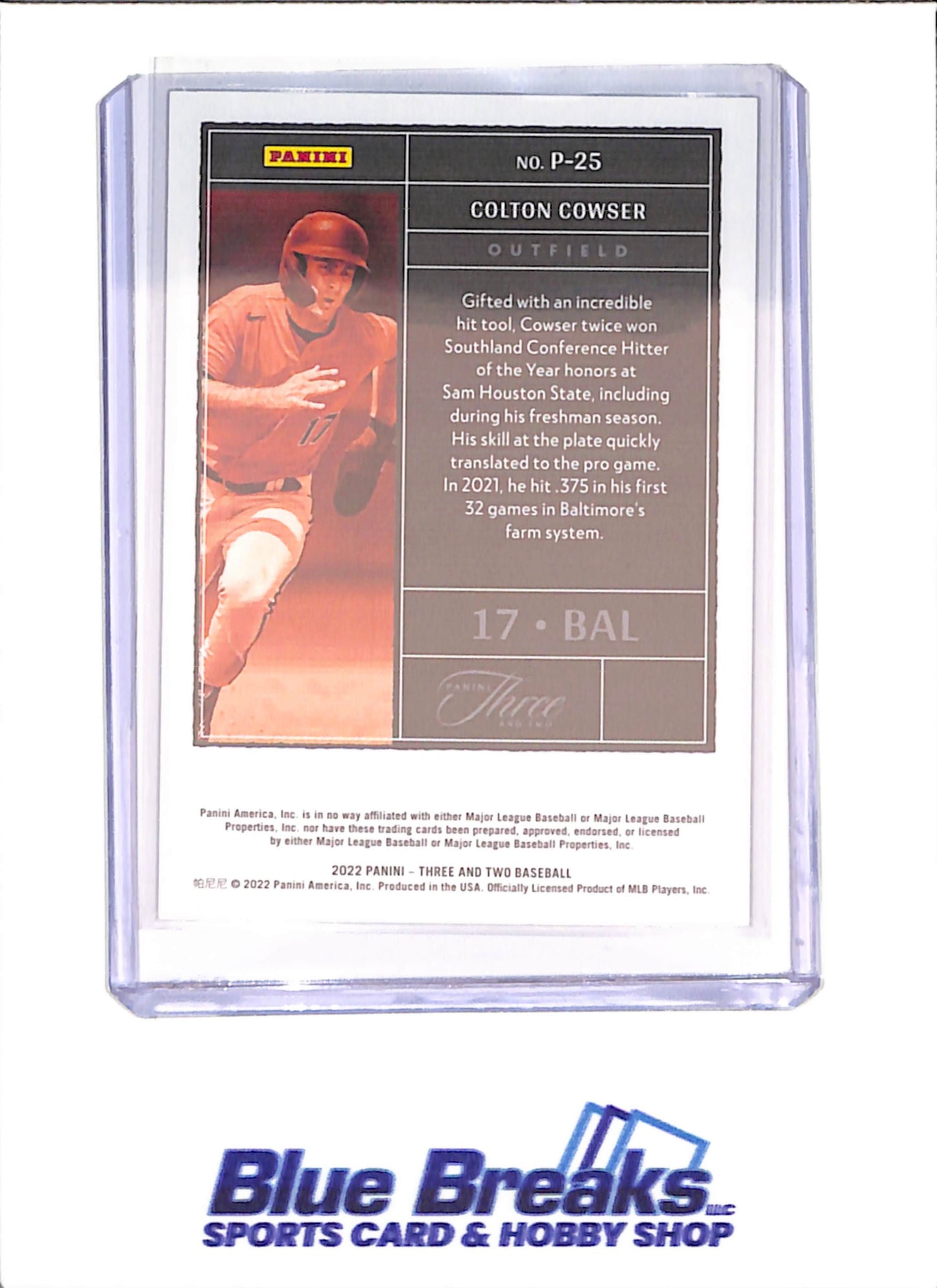 2022 Panini Three and Two - Colton Cowser - Prospects - 29/32 - Baltimore Orioles - Baseball - #P-25