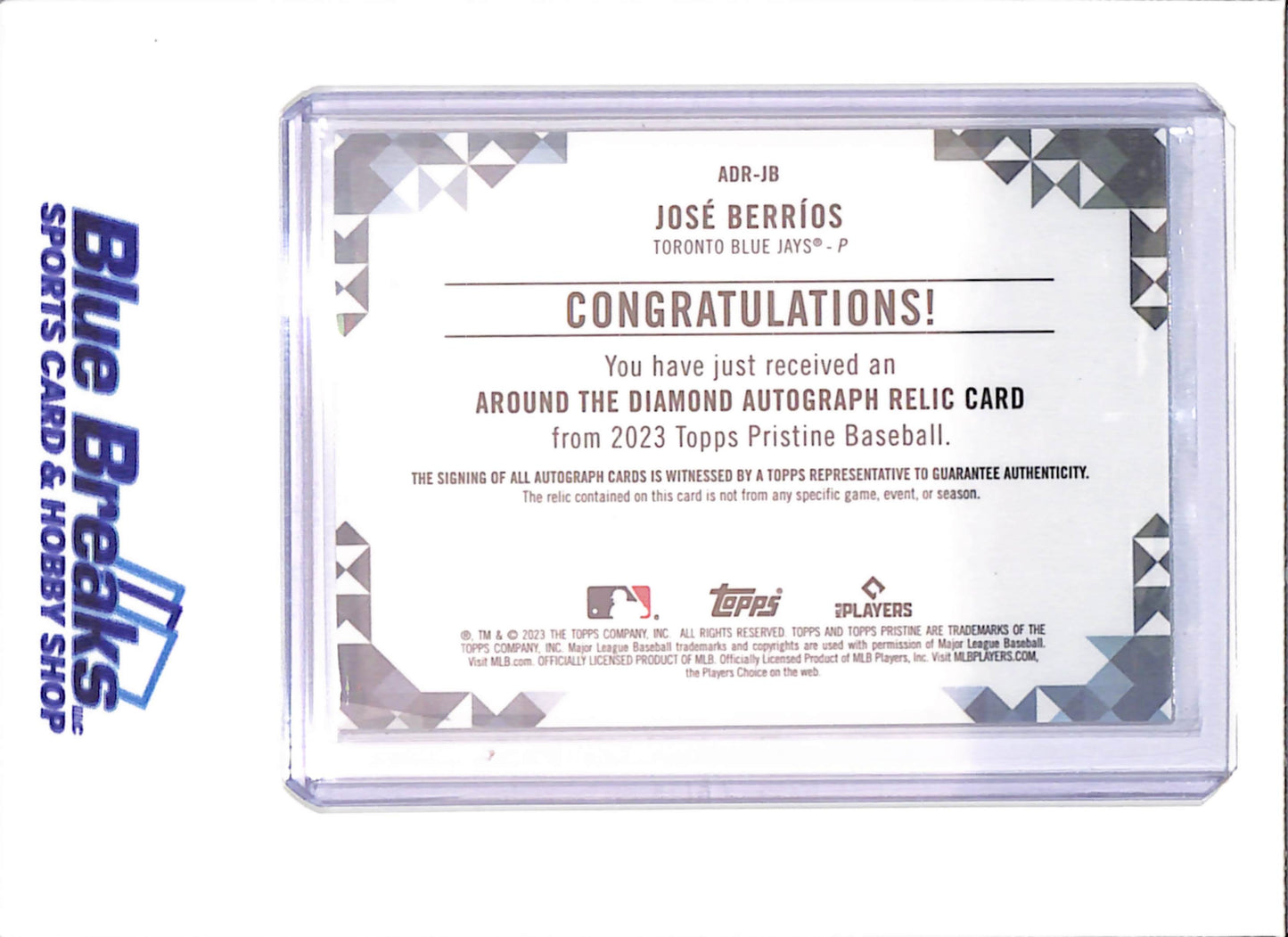 2023 Topps Pristine - Jose Berrios - Around the Diamond Autograph Relic - Toronto Blue Jays - Baseball - #ADR-JB