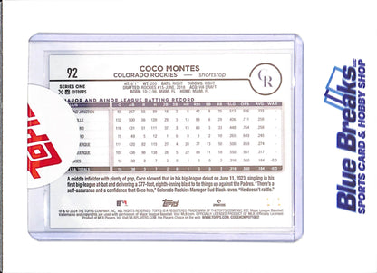 2024 Topps Series 1 - Coco Montes - First Card - 1/1 - RC - Colorado Rockies - Baseball - #92