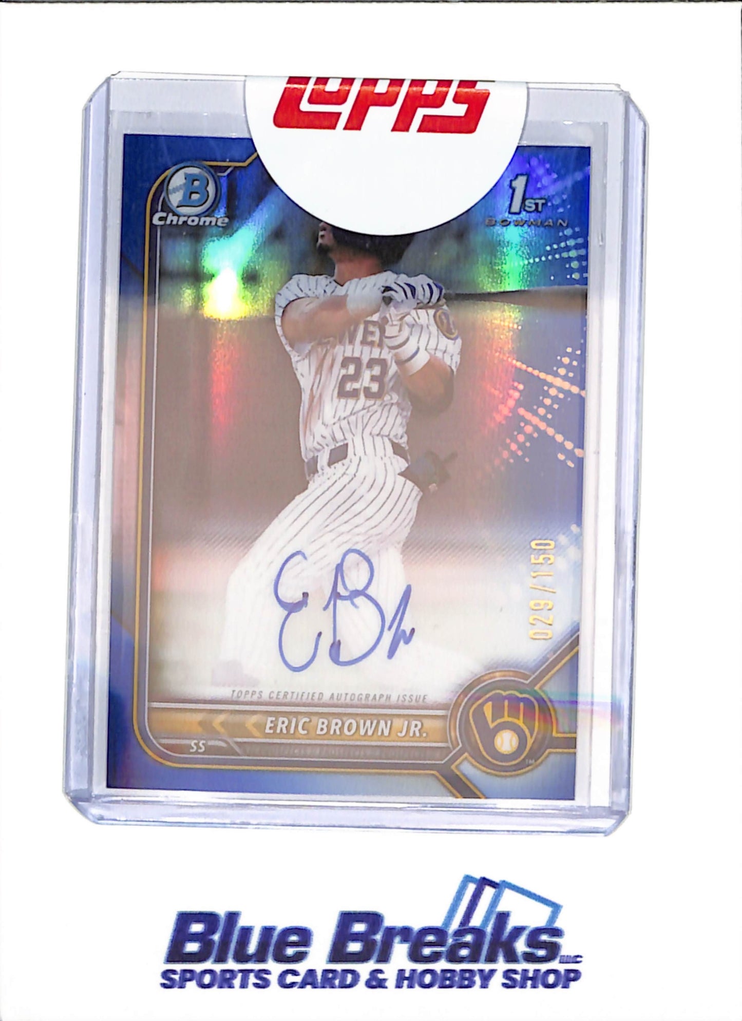 2022 Bowman Chrome - Eric Brown Jr - 1st Bowman Autograph - Blue - 29/150 - Milwaukee Brewers - Baseball - #CDA-EB