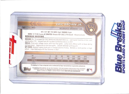 2022 Bowman Chrome - Eric Brown Jr - 1st Bowman Autograph - Blue - 29/150 - Milwaukee Brewers - Baseball - #CDA-EB