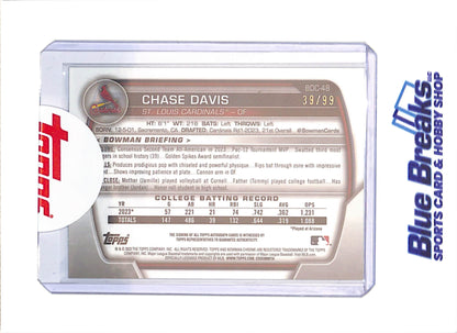 2023 Bowman Draft - Chase Davis - Chrome Autograph - 39/99 - St Louis Cardinals - Baseball - #BDC-48