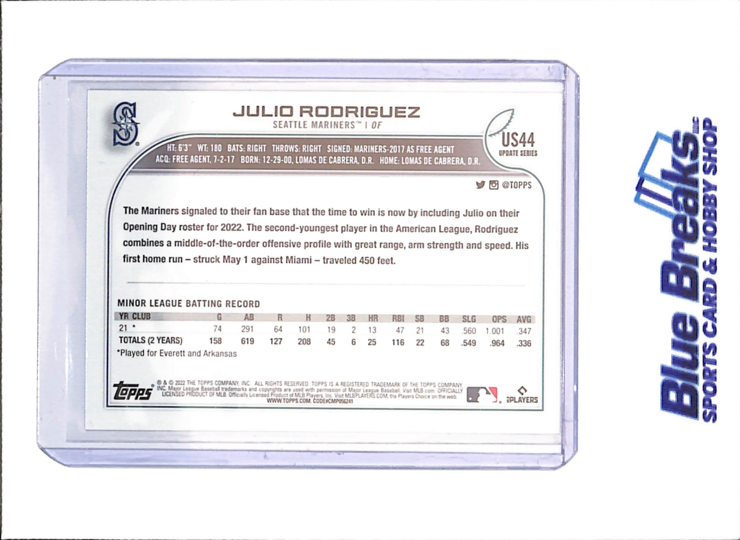 2022 Topps Update - Julio Rodriguez - RC - Seattle Mariners - Baseball - #US44