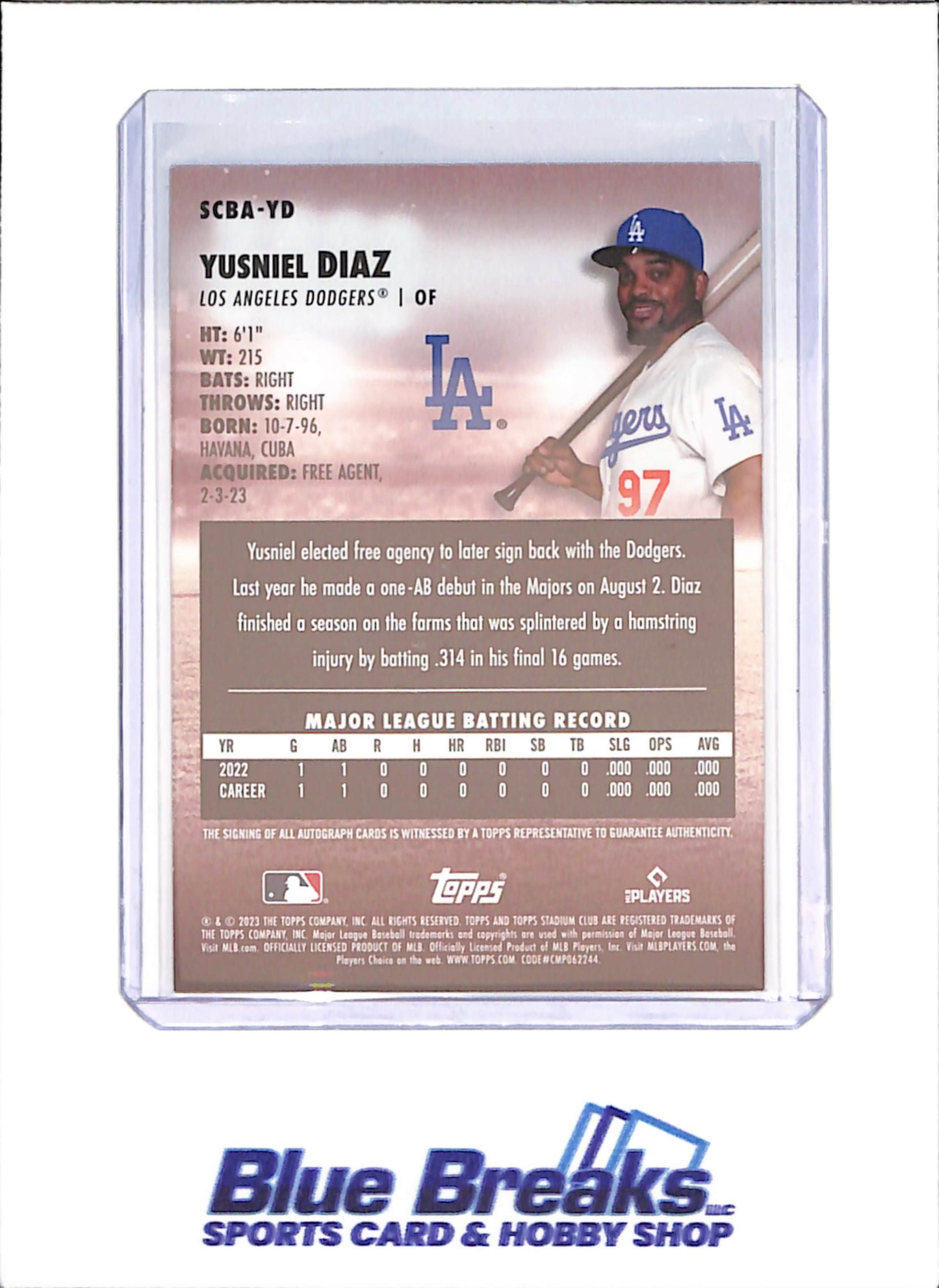 2023 Topps Stadium Club - Yusniel Diaz - Autograph - RC - Los Angeles Dodgers - Baseball - #SCBA-YD