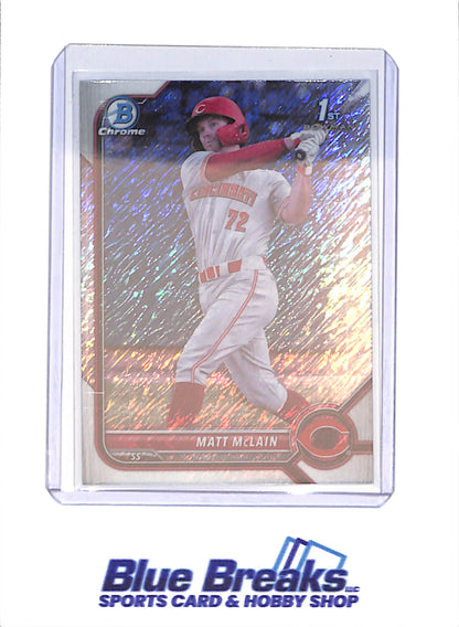 2022 Bowman - Matt McClain - 1st Bowman Chrome Shimmer Refractor - Cincinnati Reds - Baseball - #BCP-245 - drop