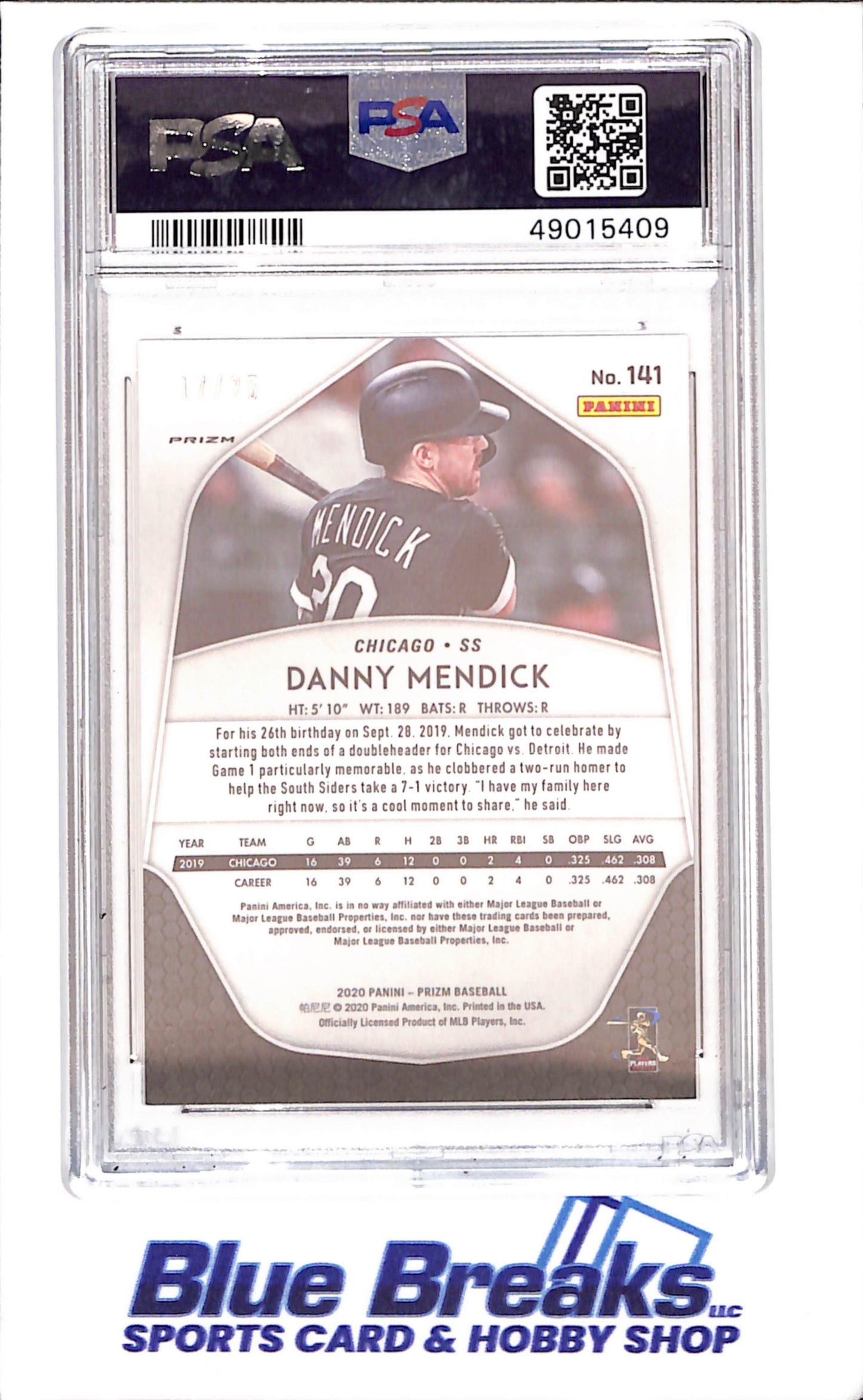 2020 Panini Prizm - Danny Mendick - Burgundy Cracked - RC - 17/25 - PSA 9 - Chicago White Sox - Baseball - #141