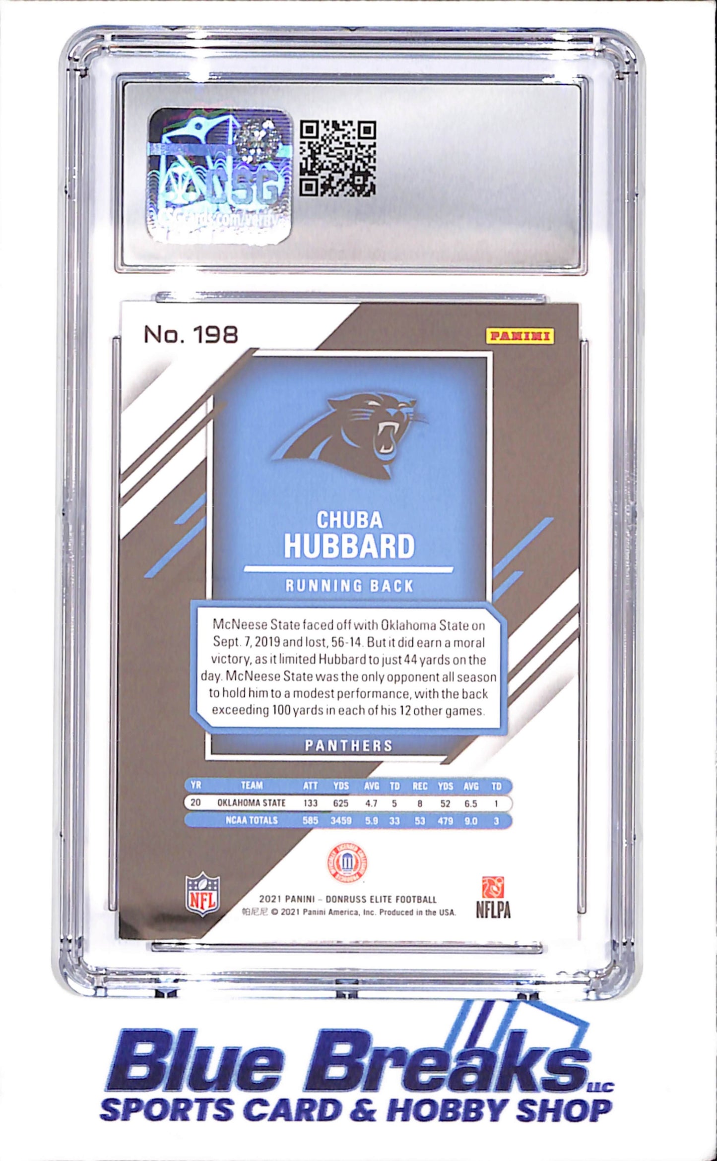 2021 Donruss Elite - Chuba Hubbard - Purple - RC - 83/99 - CGC 9 - Carolina Panthers - Football - #198