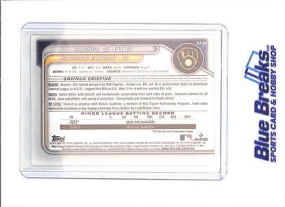 2024 Bowman Chrome - Filippo Di Turi - 1st Bowman - 60/75 - Milwaukee Brewers - Baseball - #BCP-101 - drop
