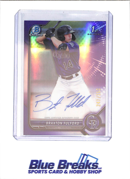 2022 Bowman Chrome - Braxton Fulford - 1st Bowman Autograph - Purple - 247/250 - Colorado Rockies - Baseball - #CPA-BF - Drop
