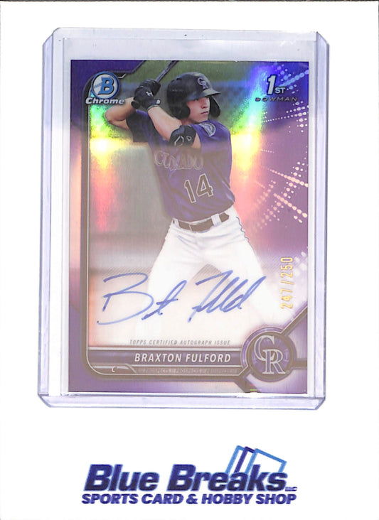 2022 Bowman Chrome - Braxton Fulford - 1st Bowman Autograph - Purple - 247/250 - Colorado Rockies - Baseball - #CPA-BF