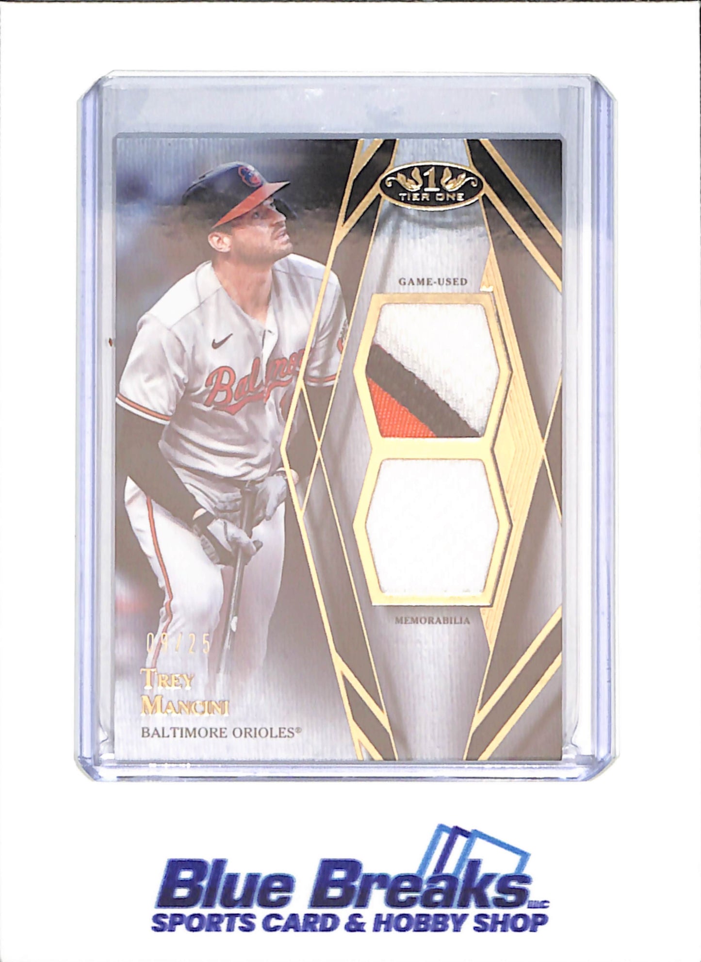 2022 Topps Tier One - Trey Mancini - Dual Relic - 9/25 - Baltimore Orioles - Baseball - #T2R-TM - drop