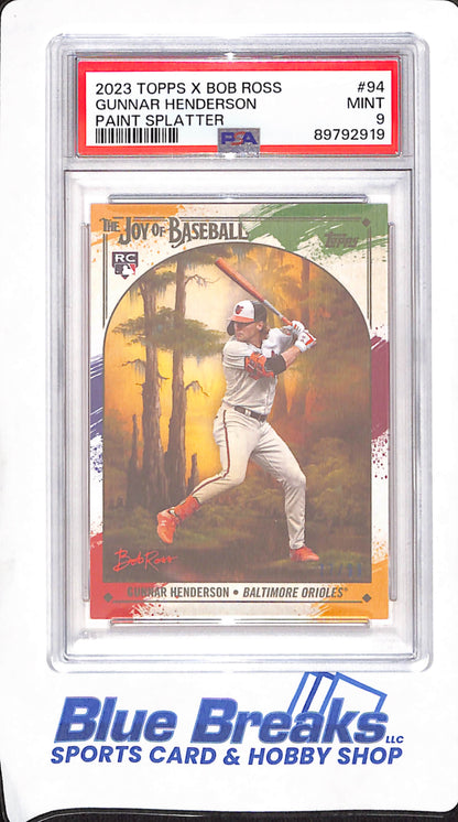 2023 Topps X Bob Ross - The Joy of Baseball - Paint Splatter - Gunnar Henderson - 77/99 - RC - #94 - PSA 9 - baseball - Orioles