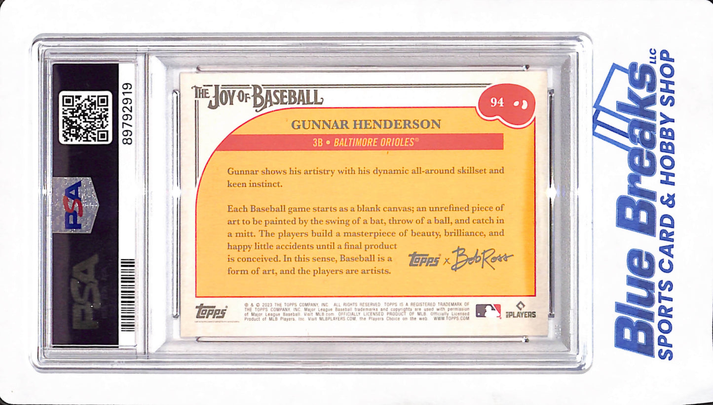 2023 Topps X Bob Ross - The Joy of Baseball - Paint Splatter - Gunnar Henderson - 77/99 - RC - #94 - PSA 9 - baseball - Orioles