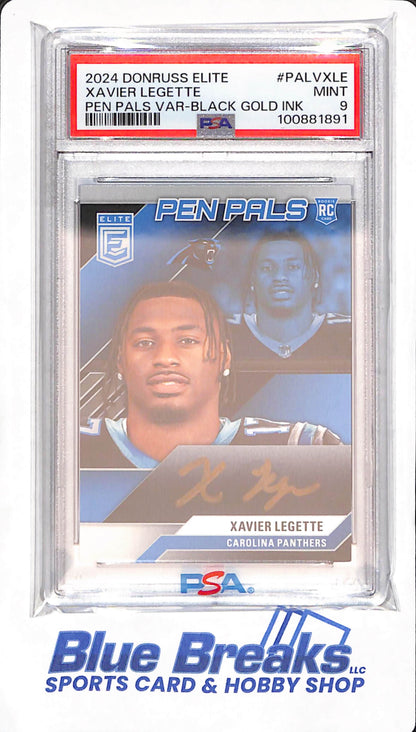 2024 Panini Donruss Elite - Pen Pals Variation - black gold ink - Xavier Legette -auto - RC - #PALV-XLE - PSA 9 - football - Panthers