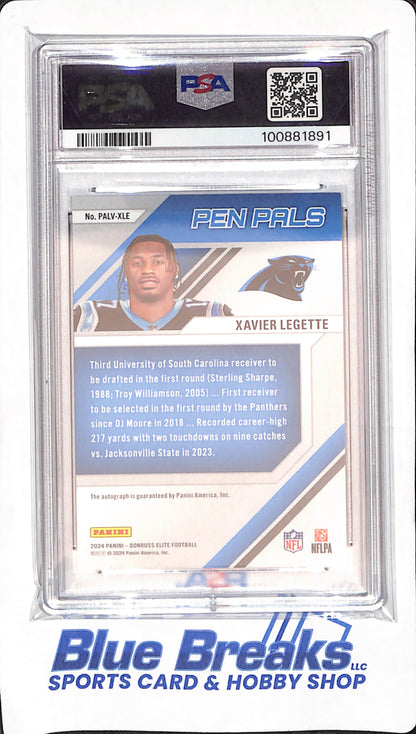 2024 Panini Donruss Elite - Pen Pals Variation - black gold ink - Xavier Legette -auto - RC - #PALV-XLE - PSA 9 - football - Panthers