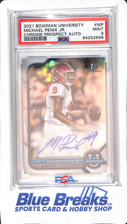 2021 Bowman University - 1st Bowman - Chrome Prospect - Michael Penix Jr - auto - #BCPA-MP - PSA 9 - football - Falcons