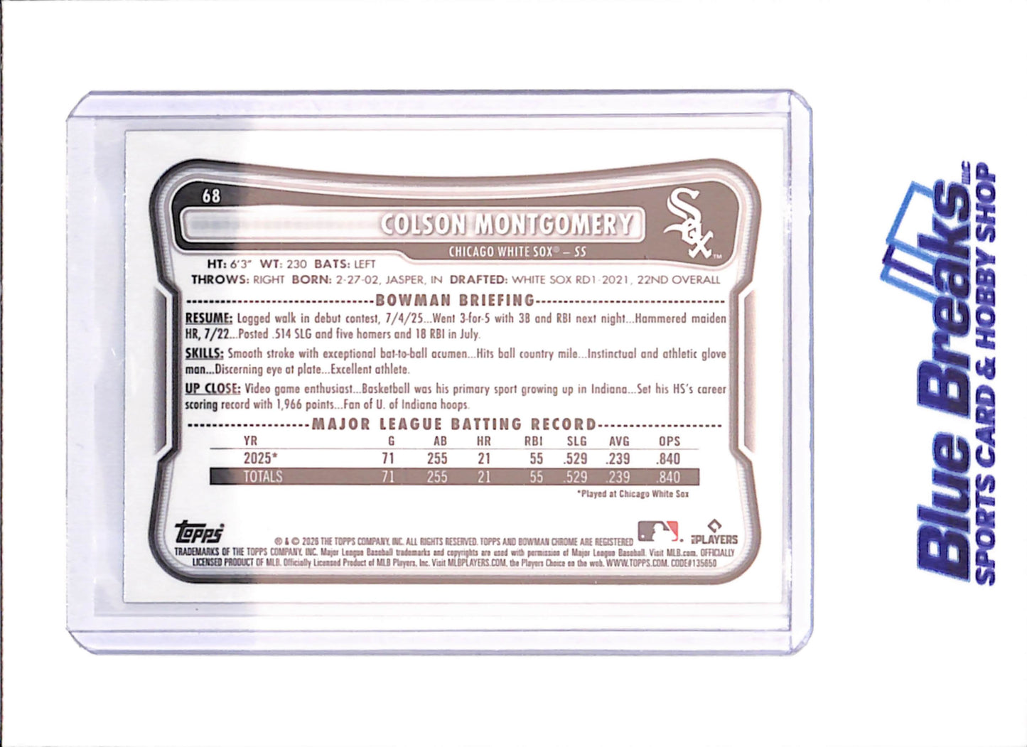 2026 Bowman  - Colson Montgomery - Red Rookie Chrome - Chicago White Sox - Baseball - #68