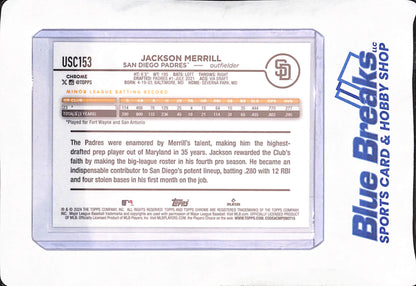 2024 Topps Chrome - Jackson Merrill - RC X-Fractor -San Diego Padres - Baseball - #USC153