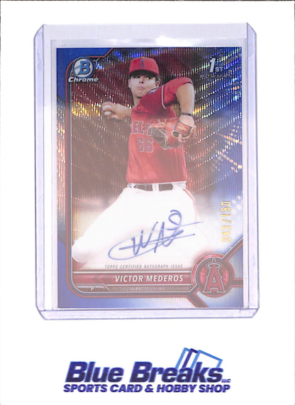 2022 Bowman Draft - Victor Mederos - Bowman 1st Autograph - Blue Wave - 43/150 - Los Angeles Angels - Baseball - #CDA-YM - drop