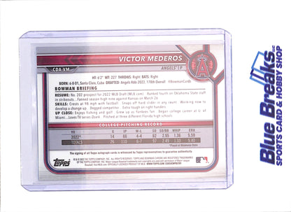 2022 Bowman Draft - Victor Mederos - Bowman 1st Autograph - Blue Wave - 43/150 - Los Angeles Angels - Baseball - #CDA-YM - drop