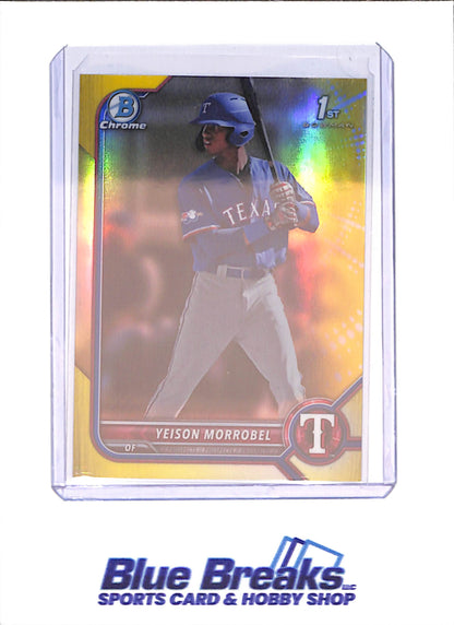 2022 Bowman Chrome - Yeison Morrobel - 1st Bowman - Yellow - 14/75 - Texas Rangers - Baseball - #BCP-200 - drop