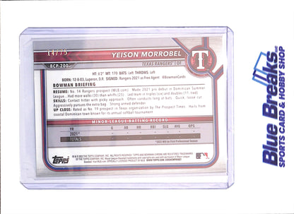 2022 Bowman Chrome - Yeison Morrobel - 1st Bowman - Yellow - 14/75 - Texas Rangers - Baseball - #BCP-200 - drop