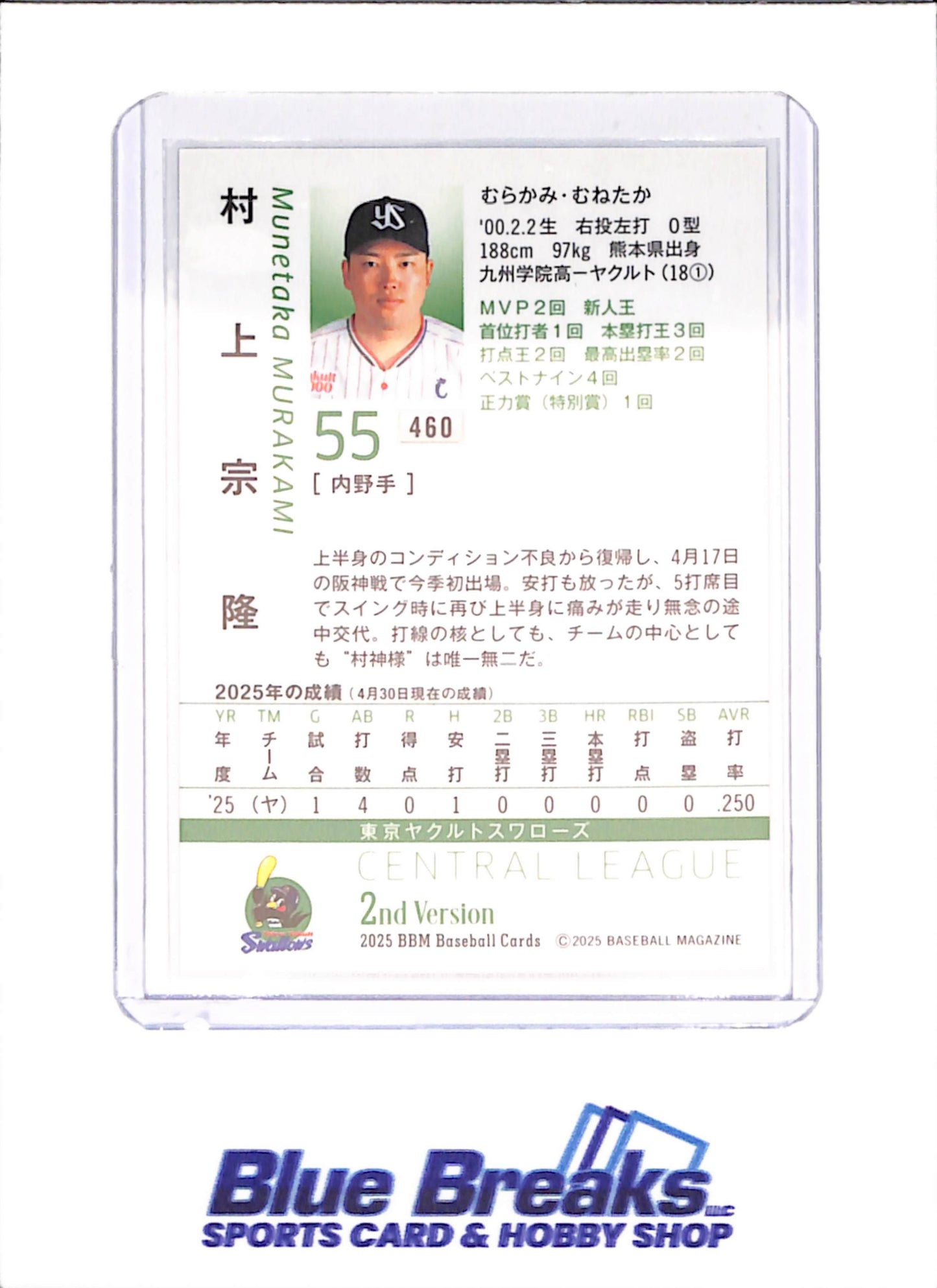 2025 BBM 2nd Version - Munetaka Murakami - Tokyo Yakult Swallows - Japanese Baseball - Baseball - #460 - drop