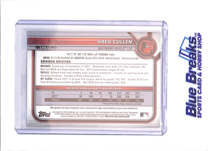 2022 Bowman Chrome - Greg Cullen - 1st Bowman Autograph - 22/100 - Baltimore Orioles - Baseball - #CPA-GC - drop