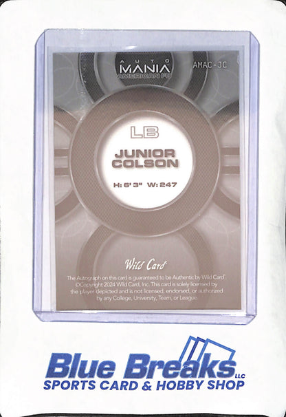 2024 Wild Card Auto Mania - Junior Colson - Rookie Autograph - Los Angeles Chargers - Football - 2/2 - #AMAC-JC