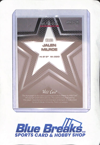 2024 Wild Card Auto Mania - Jalen Milroe - Red Autograph - Alabama - Football - 8/10 - #AMAS-JM