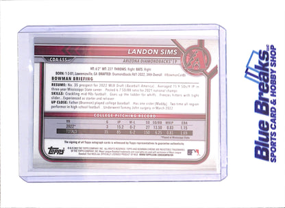 2022 Bowman Chrome - Landon Sims - Bowman 1st Autograph - Blue 15/150 - Arizona Diamondbacks - Baseball - #CDA-LSS - drop