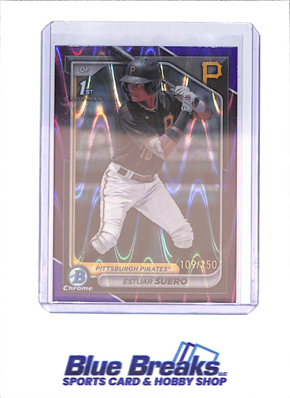 2024 Bowman Chrome - Estuar Suero - 1st Bowman - Purple Raywave - 109/250 - Pittsburgh Pirates - Baseball - drop