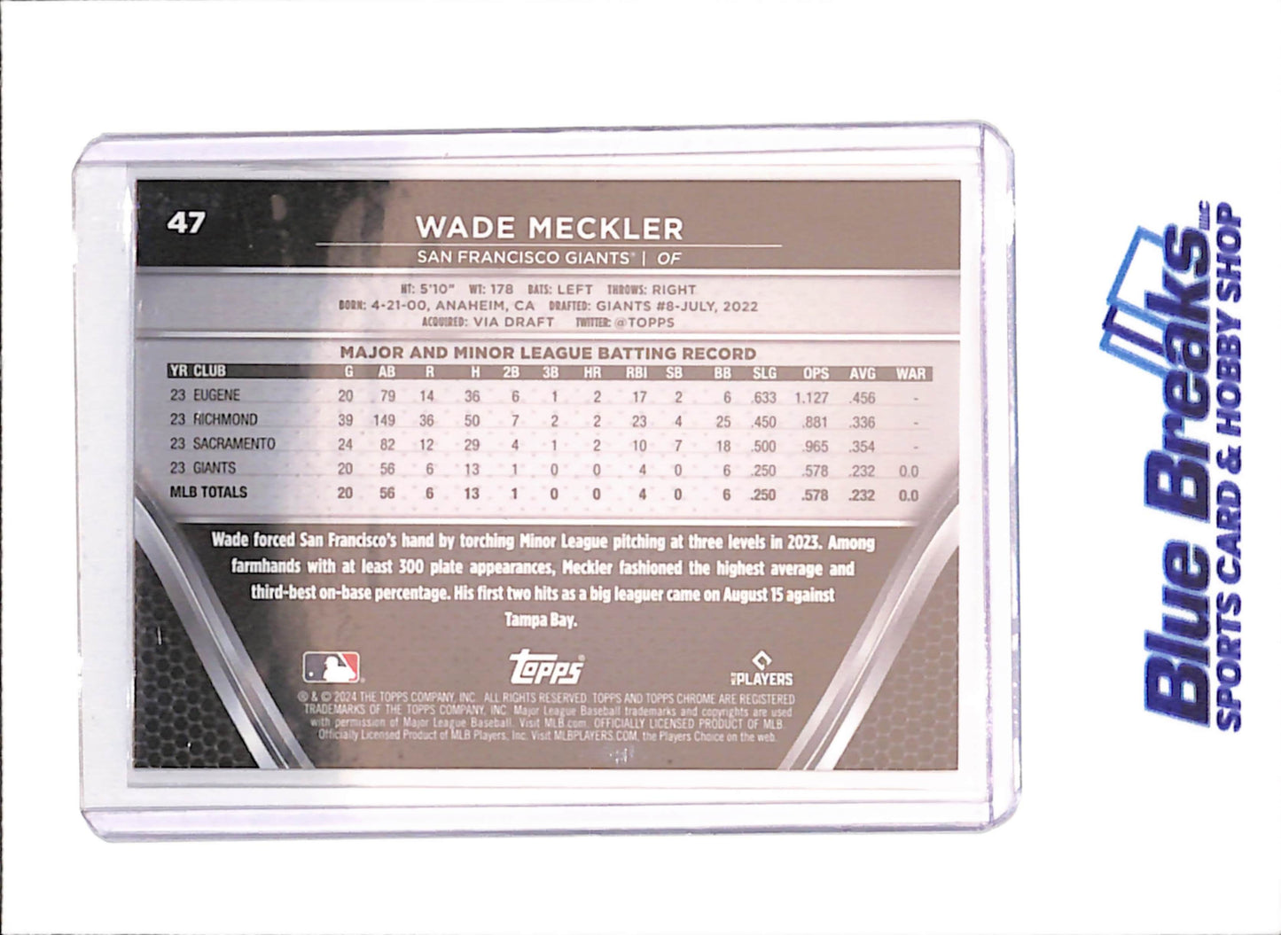 2024 Topps Chrome Black - Wade Meckler - RC - 47/75 - San Francisco Giants - Baseball - #47 - drop