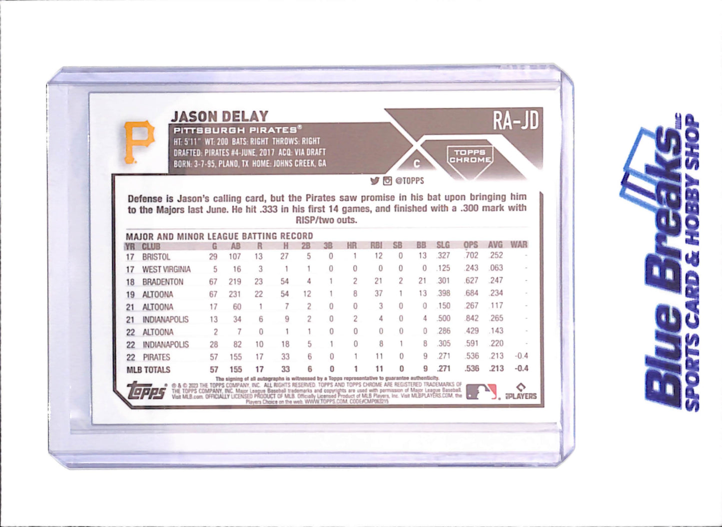 2023 Topps Chrome - Jason Delay - Autograph - RC - Pittsburgh Pirates - Baseball - #RA-JD - drop