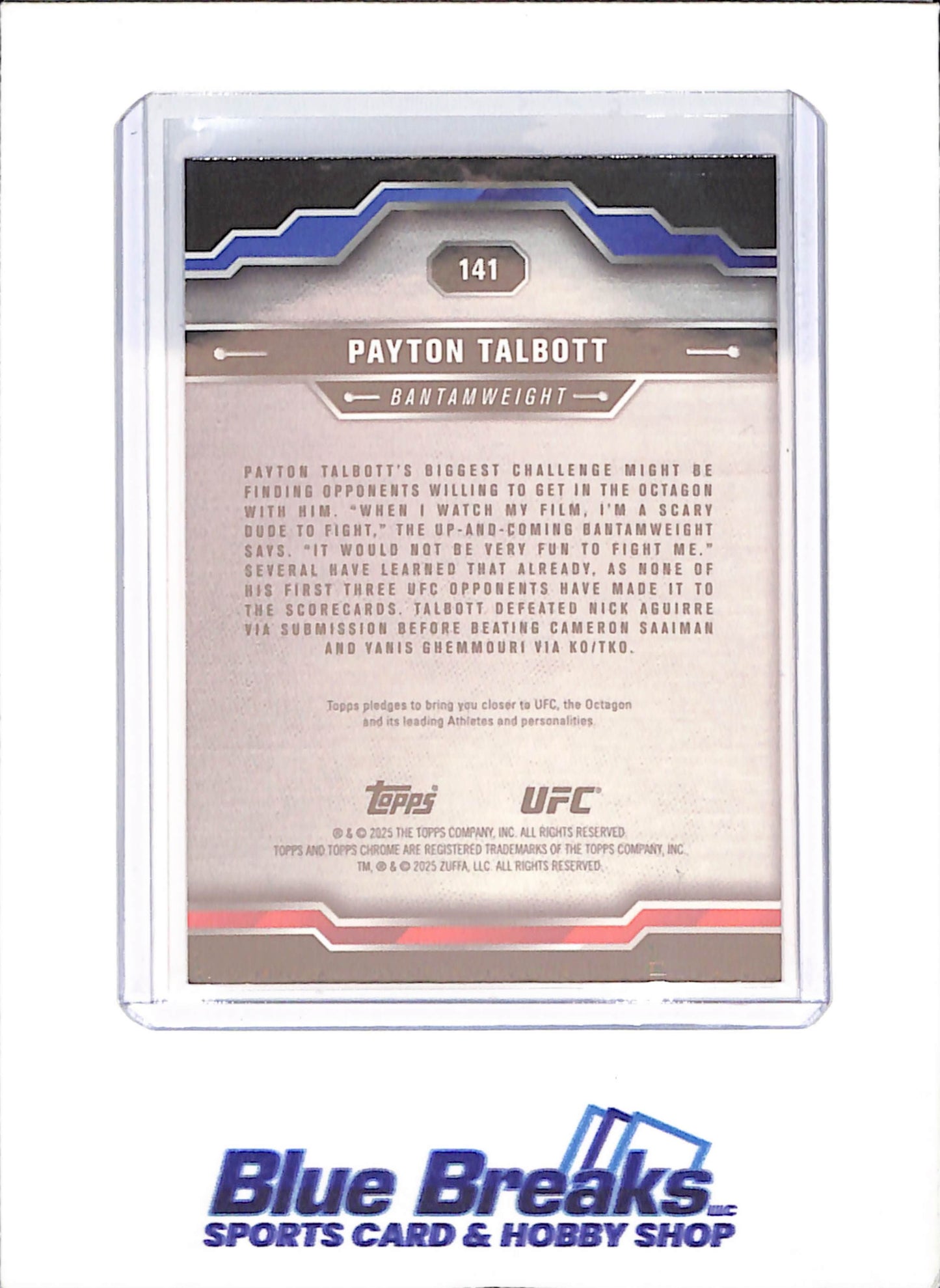 2025 Topps Chrome Sapphire - Payton Talbott - RC - UFC - #141 - drop