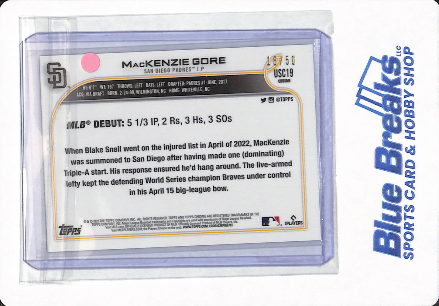 2022 Topps Chrome - MacKenzie Gore - #USC19 - San Diego Padres - Baseball - Gold - 16/50