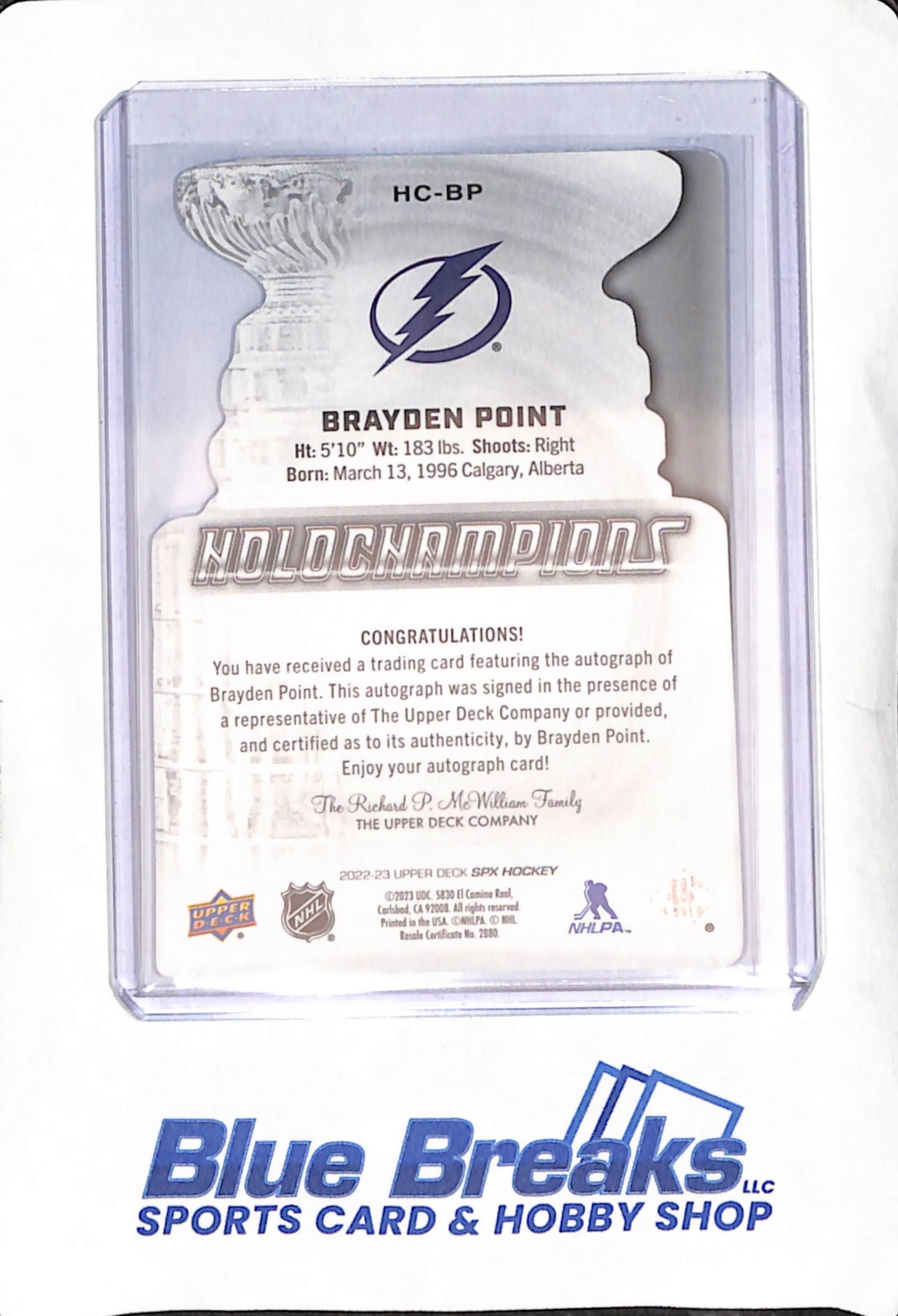 2022-23 Upper Deck SPX - Brayden Point - Holochampions Autograph - 15/25 - Tampa Bay Lightning - Hockey - Die-cut - #HC-BP