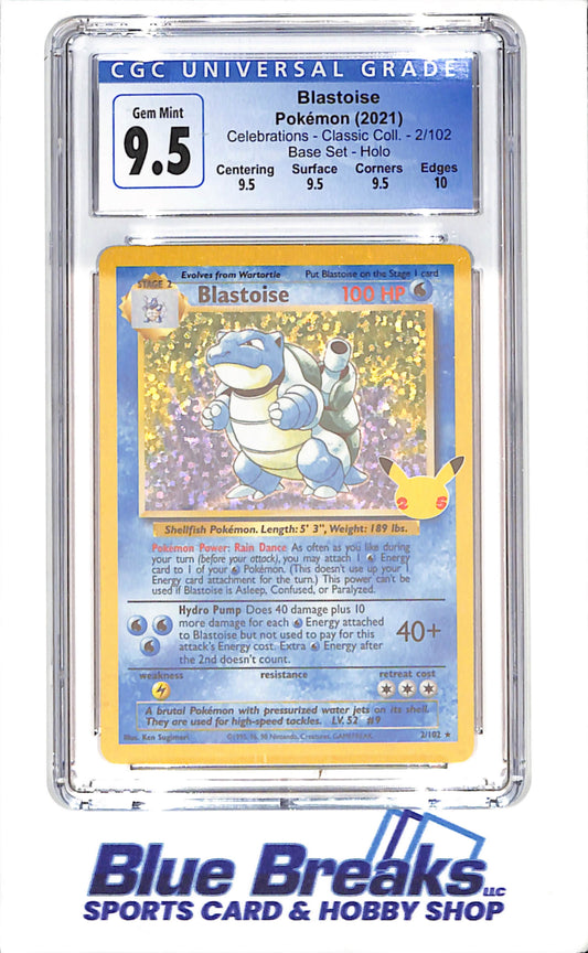 2021 Pokemon - Blastoise - Celebrations - Classic Collection - Base Set - Holo - CGC 9.5 - 2/102