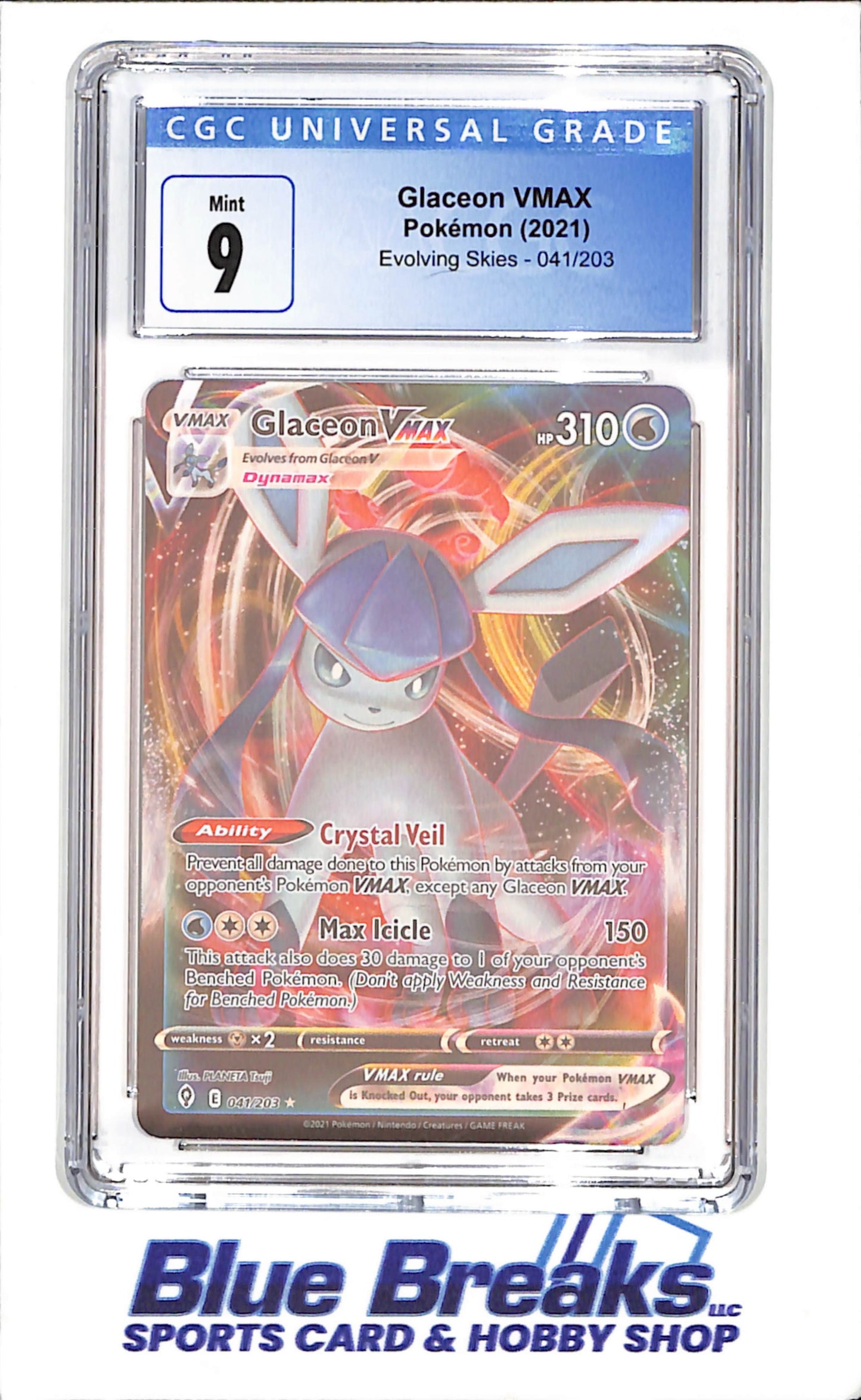 2021 Pokemon - Glaceon VMax - Evolving Skies - CGC 9 - 041/203