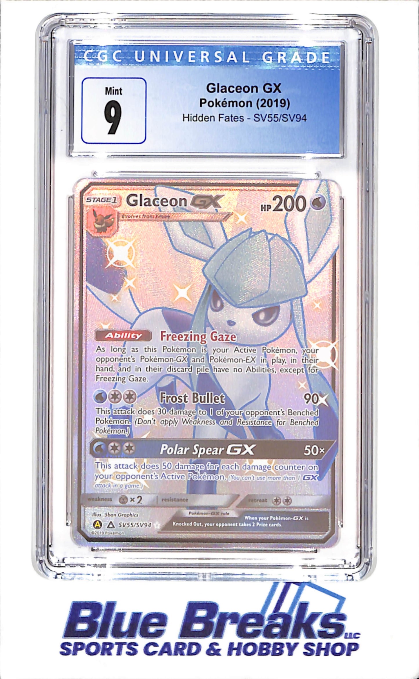 2019 Pokemon - Glaceon GX - Hidden Fates - CGC 9 - SV55/SV94