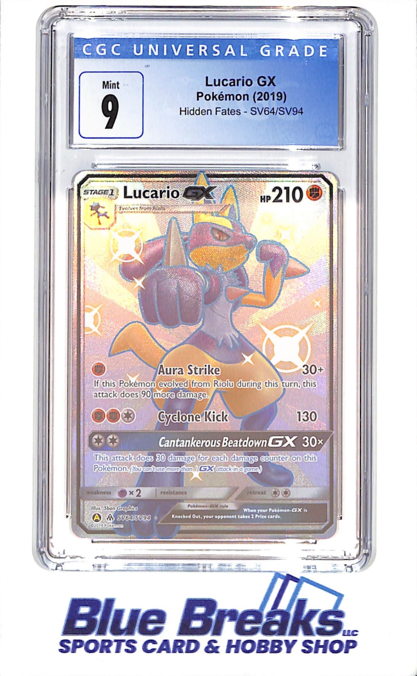 2019 Pokemon - Lucario GX - Hidden Fates - CGC 9 - SV64/SV94