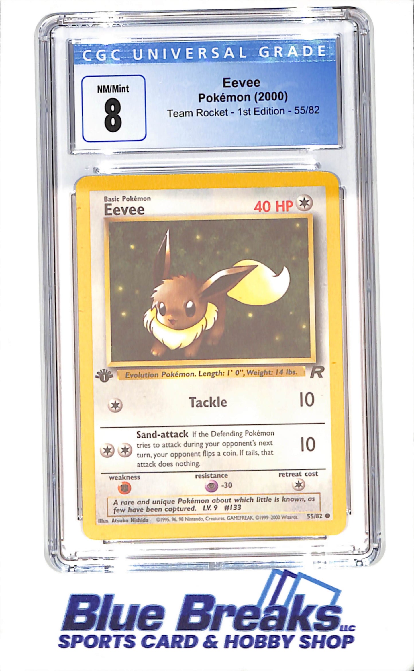 2000 Pokemon - Eevee - Team Rocket - 1st Edition CGC 8 - 55/82