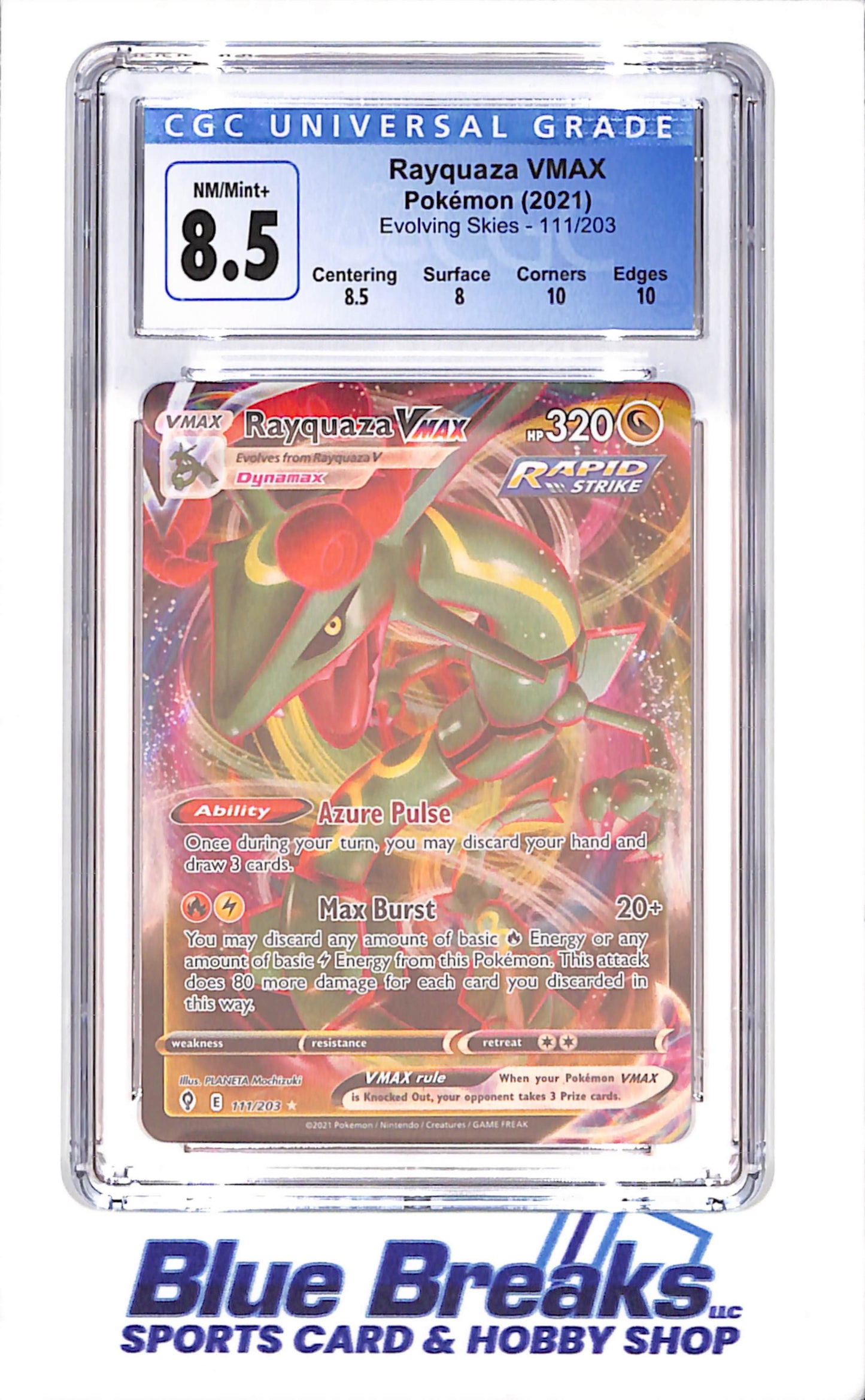 2021 Pokemon - Rayquaza VMAX - Evolving Skies - CGC 8.5 - 111/203