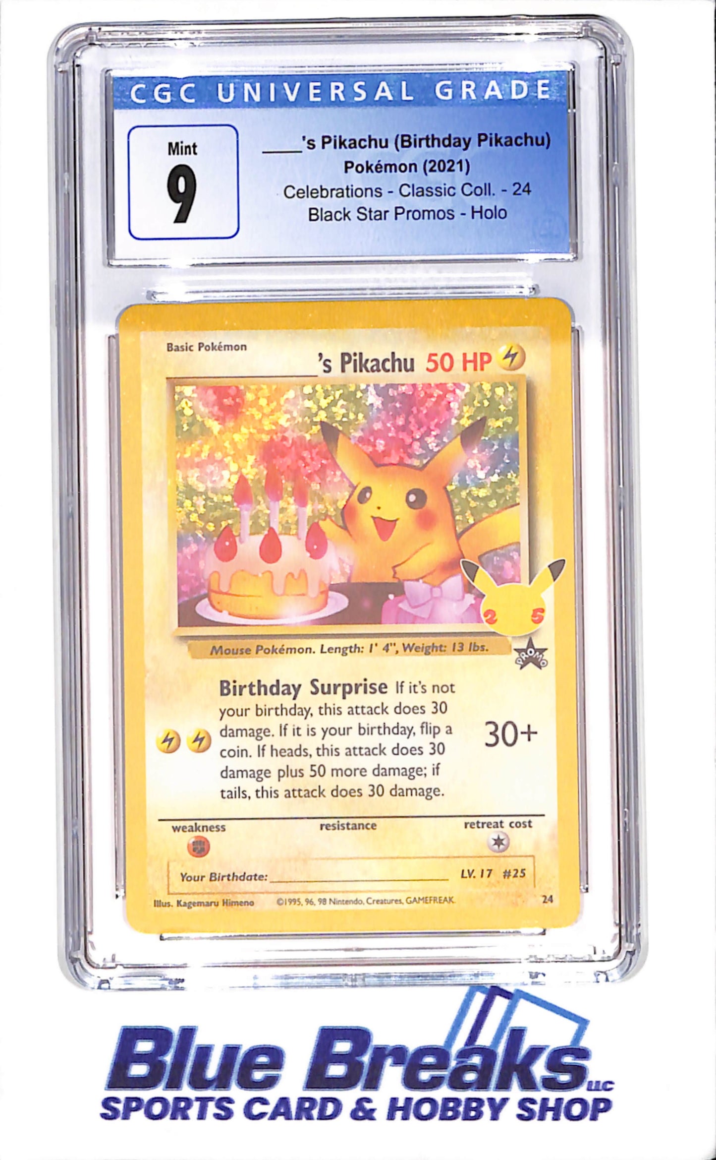 2021 Pokemon - _'s Pikachu (Birthday Pikachu) - Black Star Promos - Celebrations - Classic Collection - Holo - CGC 9 - 24
