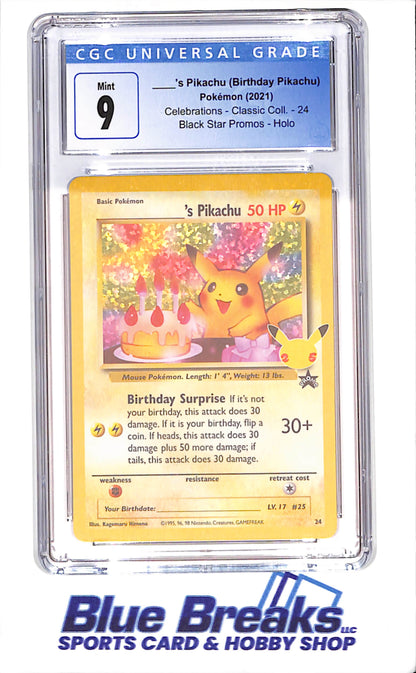 2021 Pokemon - _'s Pikachu (Birthday Pikachu) - Black Star Promos - Celebrations - Classic Collection - Holo - CGC 9 - 24
